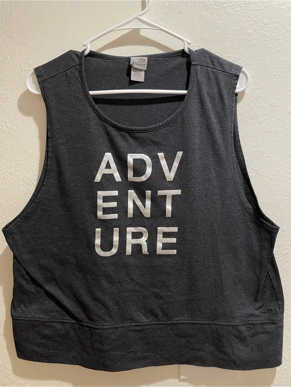 Champion Womens Adventure Muscle Tank Top Gray Heather Crop Band Gym L